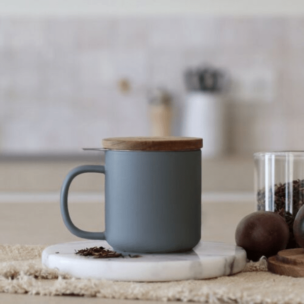 Tisanière Juliet OGO 300ml en grès gris perle avec couvercle en bois d'acacia - Simplethings