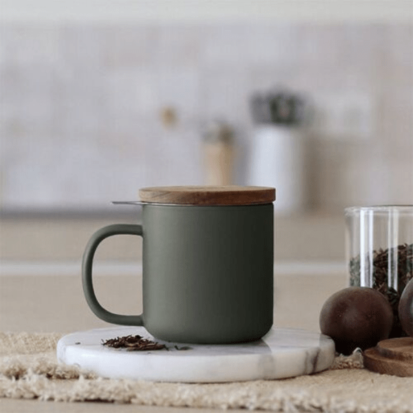 Tisanière Juliet OGO 300ml en grès kaki avec couvercle en bois d'acacia - Simplethings