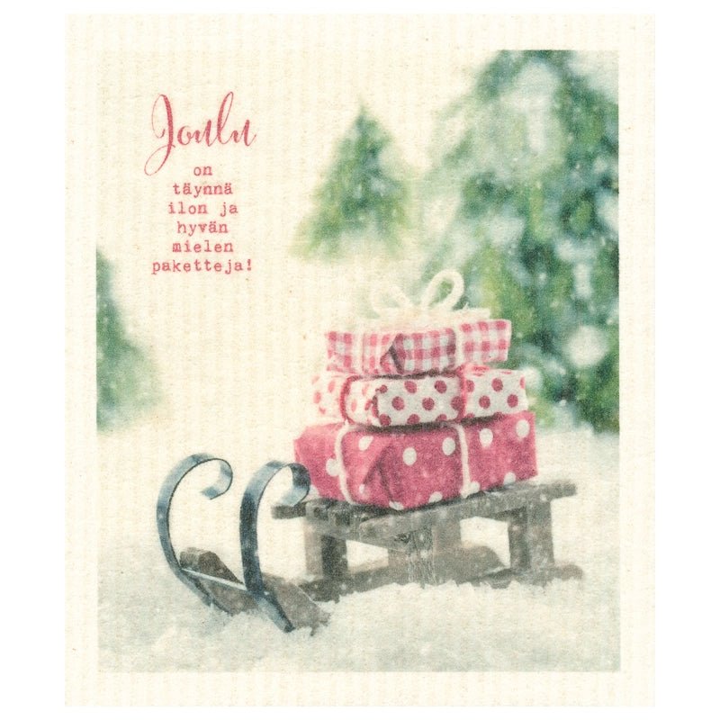 Torchon suédois écologique – Motif Noël “Joulu Täynnä Paketteja” - Simplethings